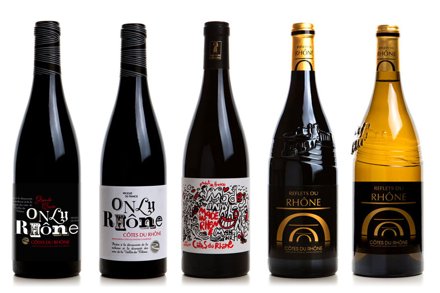 étiquettes de vins appellation Côtes du Rhône