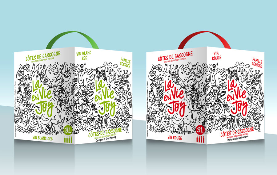 Création Bag in Box de vin rouge et blanc LA VIE EN JOY
